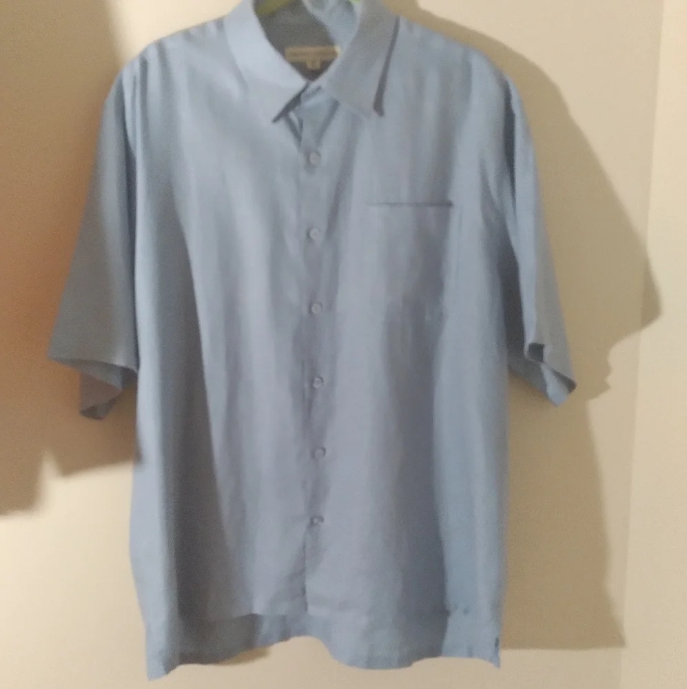 Pronto Uomo 100% Linen Blue Lightweight Casual‎ Button Up Camp Shirt XL
